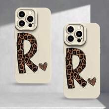 Funda para teléfono Letra R Patrón de Leopardo Impresión Ojos Teléfono Suave Teléfono Mate Cubierta del teléfono 360 Grados Completo 11 12 13 14 Pro 15 XR X/ XS 8 Plus SE Smartphone - Beis - Ver 3