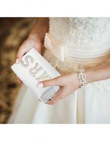 Bride MRS Letter Makeup Bag, Bridesmaid Engagement Gift, White Pearl Rhinestone Travel Toiletry Bag, Cosmetic Bag, Handbag, Bridal Shower Gift, Engagement Wedding Gift - MRS Cosmetic Bag - View 6