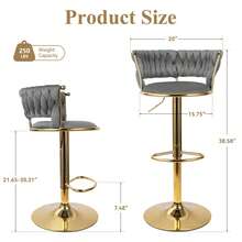 Nalupatio Set Of 2 Luxurious Bar Stools With Velvet Upholstery, Backrest & Footrest – Height Adjustable & Swivel, With Gold Metal Base - Dark Grey - View 2