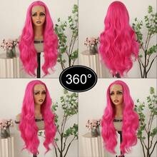 13X4 Free Part Ombre Pink Body Wave Synthetic Lace Front Wigs For Women 28 Inch Long Wavy Hair Wigs Glueless Soft Pink Ombre Colored Wigs Heat Resistant Christmas Wig Natural Long Wave Lace Front Wigs For Daily Party Cosplay Use - 玫紅色 - 查看 7