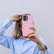 Funda protectora para teléfono con diseño de rayas rosas (1 unidad), compatible con phone 11, 12, 13, 14, 15, 16 Pro/Pro/Plus - Blanco - Ver 7