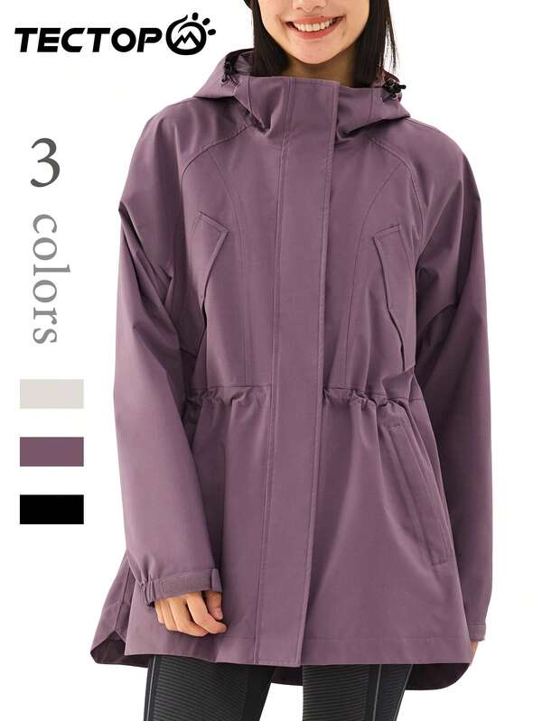 TECTOP Women's Outdoor 3-In-1 Fleece Jacket, Hooded, Windproof Waterproof, Mid-Length Coat, Warm, Waist Cinched, Hiking & Mountaineering, Autumn/Winter