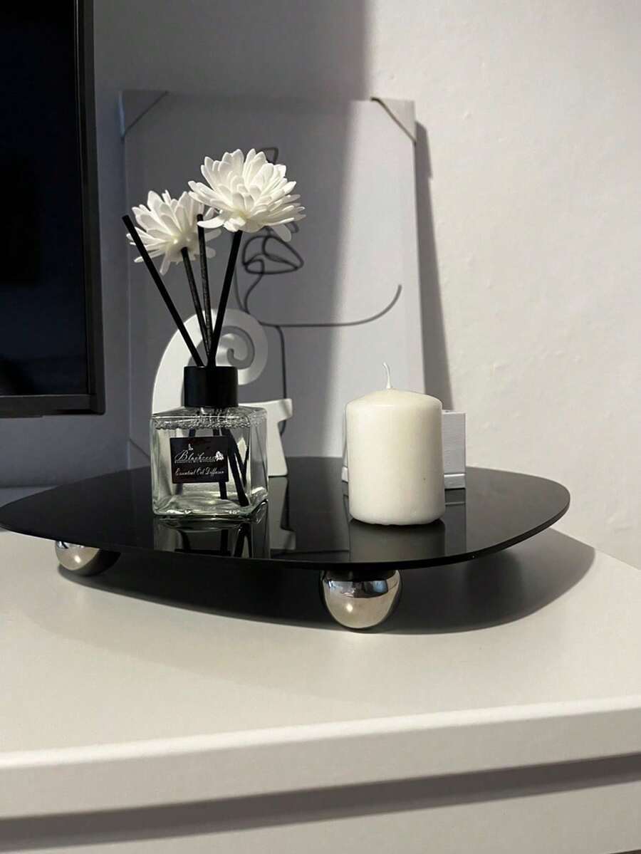 1个黑色亚克力托盘，DIY家居装饰，香薰展示架，摄影背景板，珠宝展示托盘，化妆品展览托盘 - 黑色 - 查看 1