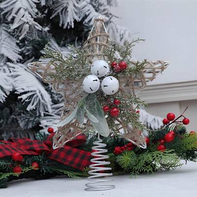 クリスマスツリートッパー スターデコレーション お祝いツリー トップハットオーナメント ベル付き ホリデーパーティー用