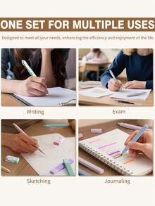 62PCS Large Capacity Pencil Pouch Stationery Pen Bag With Pastel Highlighters Black Ink Gel Pens Mechanical Pencils Set 0.5mm, 0.7mm & 2.0mm, Aesthetic School Supplies For Back To School Student & College Essentials Gifts - Kẻ ô màu be - Xem 9