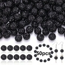 50/100pcs 10mm Handmade Ice Series Crystal Clay Beads - Baseball Sparkle Shamballa Disco Ball Design, Light Blue Fancy Sparkle, For DIY Jewelry Making, Necklace, Christmas Decoration, Crystal Beads, Necklace Bead Accessories, Shiny Bead Design, Handmade Beads