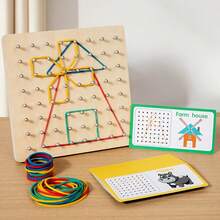 1 Set Kids Nail Board Toy, Effective Exercise Children's Thinking, Spatial Positioning, Imagination And Creative Thinking Ability, Includes 30 Double-Sided Puzzle Cards, 10 Large Rubber Rings, 20 Medium And 20 Small Rubber Rings, Wooden Geometric Math Educational Toy - 新款釘子板 - 查看 7