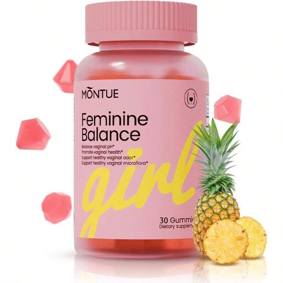 MONTUE Gomitas Premium Feminine Balance - Equilibrio del pH con prebióticos, mezcla de probióticos Lactobacillus y piña hawaiana para reforzar el sistema inmunitario, veganas, 60 gomitas (30) - 30 - Ver 1