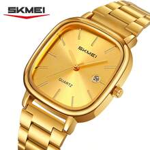 SKMEI 2551 男式现代方形休闲石英腕表奢华古董运动设计合金表壳和不锈钢表带