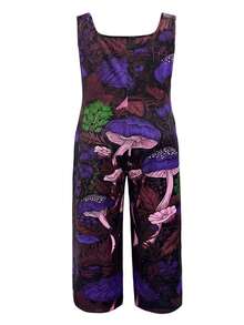 Spring And Summer Popular New Hot Style Fashion Casual Vacation Style Light And Elegant Women's Versatile Slimming Go Out Home Travel Work Ideal Spring And Summer Elegant And Fashionable Mushroom Pattern Casual Versatile Women's Large Size Vest Jumpsuit - 紫色 - 查看 3