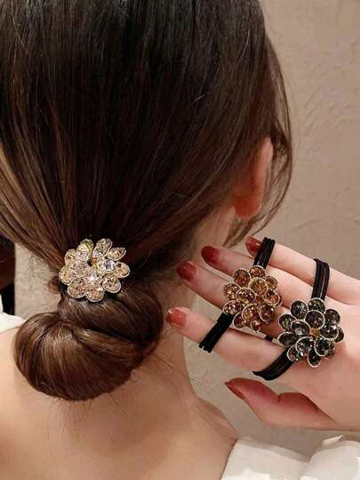 1 Stück Damen Einfarbig Legierung Rund Strass Elastisch Doppelnutzung Haargummi Armband Haarschmuck, Neues Design für Pferdeschwanz, geeignet für Alltag, Reise, Date, Abendessen, Pendeln, Fotoshooting, Frühlings-/Sommeroutfit, Muttertagsgeschenk, Haargummis, Haargummibänder, Scrunchies, Haarseile, Elastische Haargummis, Haarschmuck, Herbstoutfits