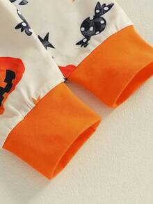 My First Halloween Baby Boy Outfit Letter Embroidery Long Sleeve Romper Pumpkin Pants And Hat 3Pcs Fall Clothes - Orange - View 7