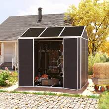 8*7ft Outdoor Storage Shed, Outdoor Resin Shed With Two-Window And Double-Door, Plastic Shed With Floor For Garden, Patio, Yard, Lawn (Dark Gray)