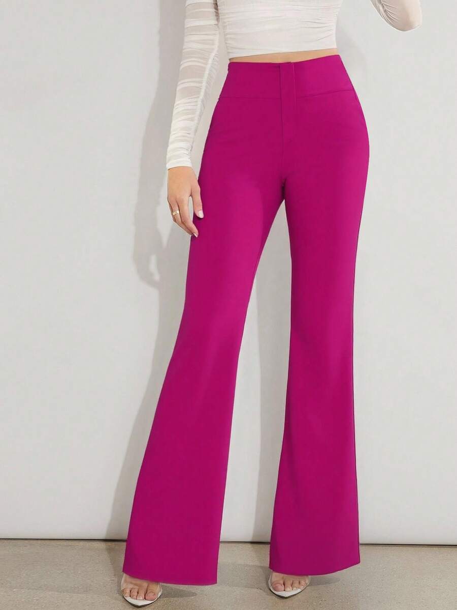 Sexy Pantalón Palazzo de Tiro Alto Para Mujer | Corte Elegante Acampanado | Tela Stretch Suave & Ajuste Perfecto | Ideal para Looks Formales, Casuales y Fashionistas - Rosa Fucsia - Ver 1