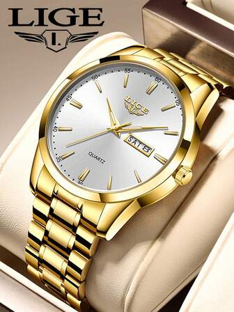  LIGE时尚女士休闲手表防水指针石英表优雅商务手表