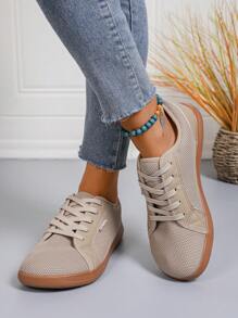 Zapatillas deportivas antideslizantes para mujer - Tenis con cordones planos, fitness, zapatos para caminar - Diseño caqui - Plantilla media blanda MD - Zapatos deportivos para interiores/exteriores de todas las temporadas - Agarre antideslizante, adecuado para gimnasio, correr, viajes - Zapatillas de tenis fáciles de limpiar - Zapatos ligeros y estables para mujer, equipo deportivo casual, tela transpirable, diseño duradero, para entusiastas del fitness