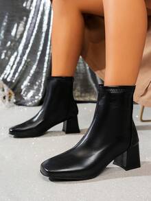 女士小众设计高端后拉链经典粗跟踝靴，时尚别致的英伦风，舒适的切尔西靴 - 黑色 - 查看 5