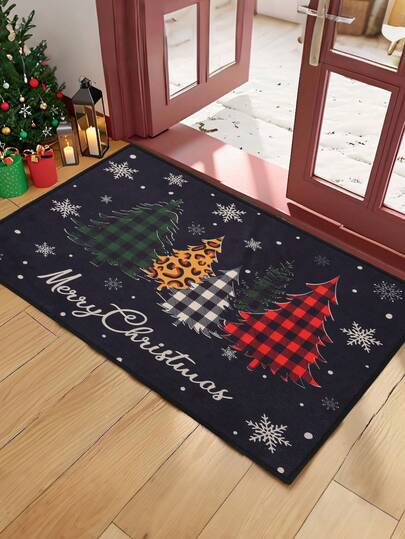 1 件圣诞树前门可洗地毯、防污地垫、地毯、圣诞快乐派对装饰、圣诞装饰地垫、圣诞厨房地毯、圣诞房间装饰、家居装饰、2026 新年装饰、装饰、圣诞礼物、圣诞饰品、派对回礼