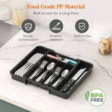 Silverware Drawer Organizer, Expandable Utensil Tray For Kitchen, Adjustable Flatware And Cutlery Holder For Spoons Forks, Plastic Kitchen Organizers And Storage, Black - Svart+++8,9-14,7+x+12,2+x+1,7+tum+(7+ platser) - Visa 5