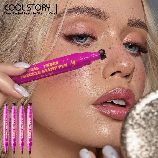 Delineador de ojos con efecto de pecas naturales 2 en 1 con doble punta, seca rápido y es resistente al agua, 4 colores, fácil de aplicar, de larga duración, fórmula suave, excelente para el maquillaje de verano y uso diario