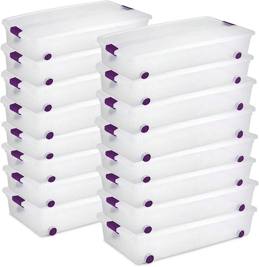 Sterilite 4-Pack 60 Quart ClearView Latch Box, Wheeled Underbed Organizer Bins With Latching Lids - Clear Plastic Organization Containers For Closet, Bedroom, Shelving Units And Everyday Home Storage