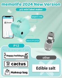 Phomemo P12 Label Maker Machine With 1 Tape, Bluetooth Small Thermal Label Printer With Multiple Templates Mini Label Maker For Home, Kitchen, Organization, Office - 綠色 - 查看 6
