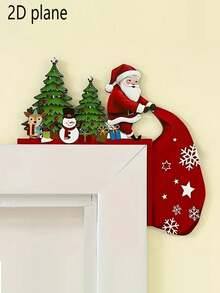 1pc Santa Claus With Reindeer & Snowman 2D Flat Wall Decor, Door Frame Hanging Ornament, Tabletop Figurine, Ideal For Indoor, Living Room, Bedroom, Office, Home Decor Christmas, Holiday Accessory, Seasonal Gift - Multicolor - View 4
