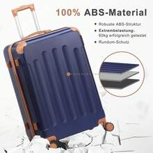 SUNROAD A Stylish Set Of ABS Suitcases With Vertical Stripes, Four-In-One Design With Handles And Universal Wheels. Available In 20in, 24in, 28in Sizes And 12in Carrying Case, Featuring ABS Aluminum Golden Pull Rods In A Fashionable Rose Gold Color Scheme - 藍棕色 - 查看 2