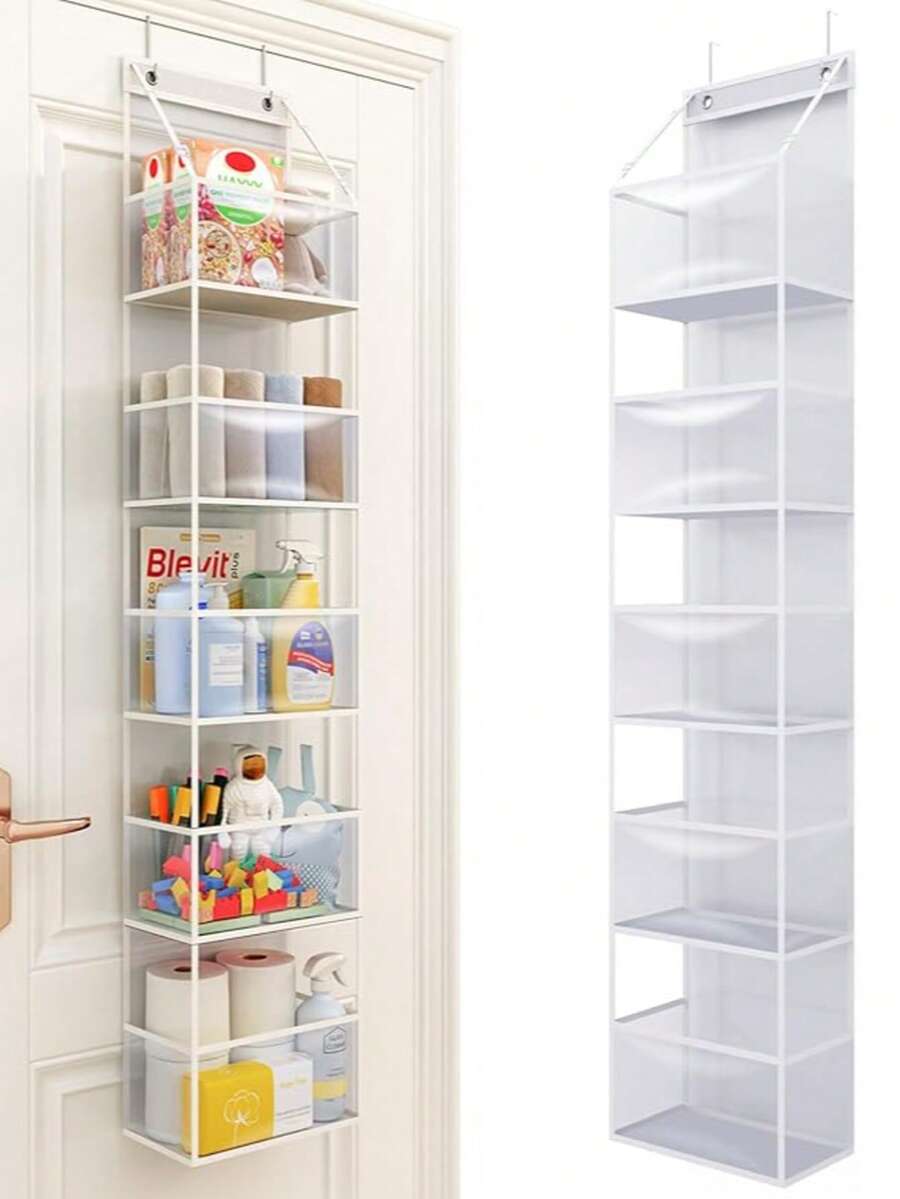 1 buc - Geantă de depozitare agățată pentru etajul 4/6, geantă de depozitare montată pe perete în spatele ușii, utilizată pentru a depozita gustări și diverse - genți de depozitare care economisesc spațiu pentru cosmetice, jucării și alte articole - montată pe perete, ceea ce este convenabil pentru cutii de depozitare în dormitoare, băi, birouri și dulapuri.