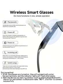 Wireless Smart Sound Multi-Function Bluetooth Glasses, With Wireless Calling, Music Playback, HIFI Sound Quality, High-Definition Lenses, Touch Control, Long Battery Life, Unisex Design And Rechargeable Technology Wireless Smart Glasses Headphones