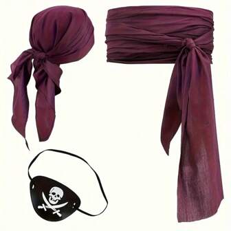 3pcs/Set Pirate Headscarf, Hat, Accessories, Pirate Belt, Made Of Soft Material Halloween