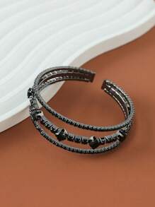 1pc Fashionable & Elegant Black Rhinestone Elastic Bracelet, Suitable For Women In Any Occasion - Black - View 4