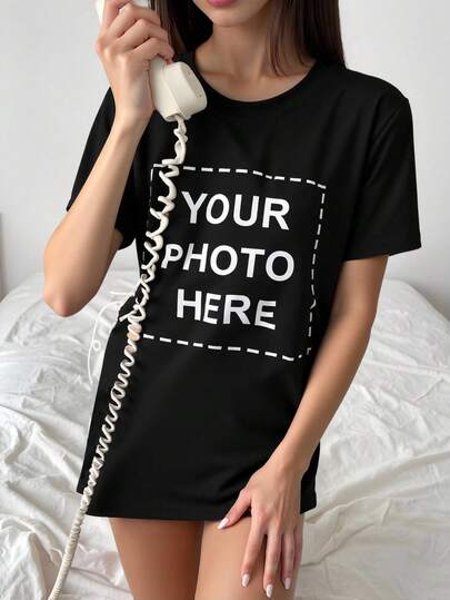 Customizable Cream Yellow Personalized Women's T-Shirt - Add Your Own Photo/Text (Family Photo/Selfie/Slogan/Journal), Design Your Own Custom Printed T-Shirt, Fashionable, Hip-Hop, Unique Women's Clothing, Can Be Given As A Gift To Your Girlfriend, Family, Friends, Children, Unleash Your Design Creativity., Pajama Set