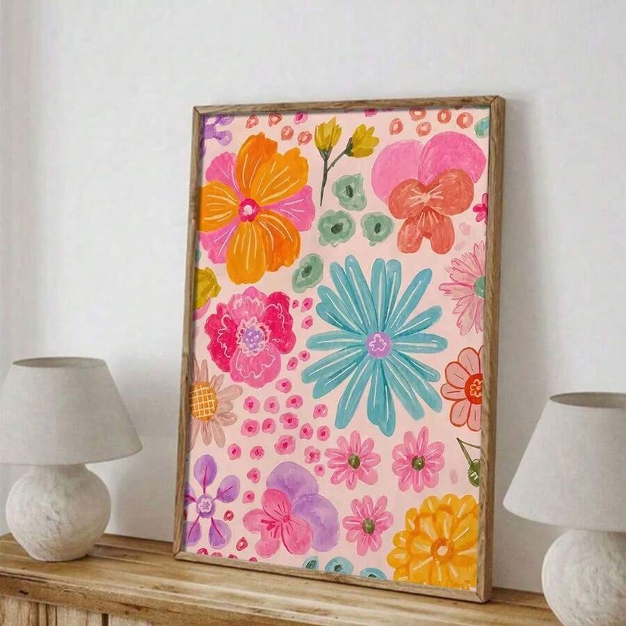 1 件海军蓝条纹花卉帆布墙画 - 复古植物印花海报,无框,适合卧室、客厅、家庭办公室装饰 - 送给朋友和家人的完美礼物,房间装饰 - 銀色 - 查看 1