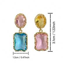 Aretes de colores caramelo, hermosos aretes de cristal barroco multicolor, aretes de diseño asimétrico arcoíris, joyería de moda y encantadora para mujeres, un regalo de Navidad precioso y delicado - arcoíris - Ver 9