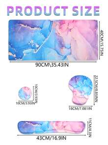 A Set 4pcs Large Ergonomic XXL Marble Desk Mat Set - Extended Gaming Mouse Pad, Keyboard Wrist Rest Support, Coaster - Non-Slip Base, Stitched Edge - Easy Typing, Pain Relief - (35.4*15.7 In) - For Office, Home, Computer, Laptop - Multicolor - View 4