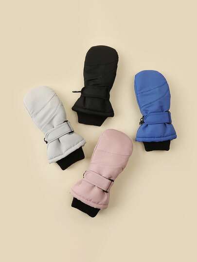 1 Pair Solid Color Thickened Winter Warm Outdoor Children Gloves
