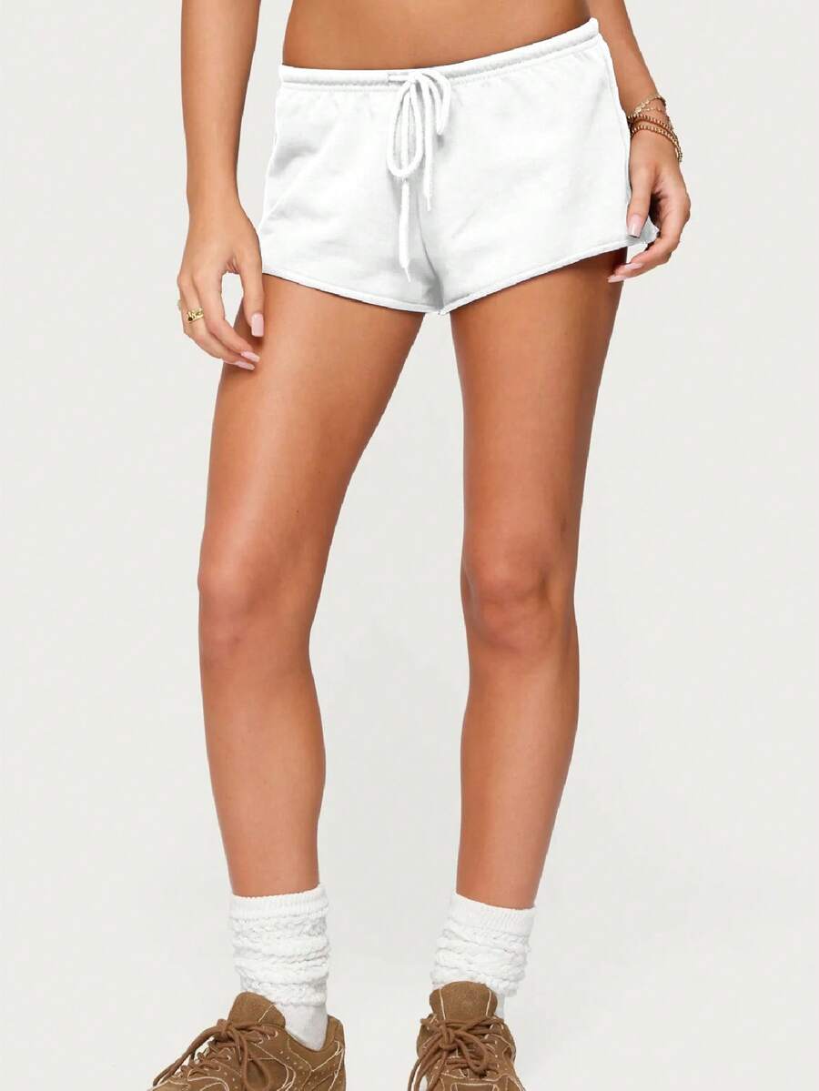 Women Low Rise Sweat Shorts Casual Y2k Drawstring Low Waisted Athletic Shorts Summer Cute Lounge Running Shorts - trắng - Xem 1