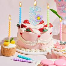 Sequin Creative Cute Personalized Purple Small Flower Number Candle / Cake Decoration Candle With Anti-Drip Wax Tray / Birthday Cake Decoration Candle / Wish Candle / Suitable For Birthday / Party Wedding / Romance / Anniversary