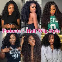 18 Inch Curly Half Wig Human Hair 180 Density 3 In 1 Seamless Flip Over Half Wigs Beginner Friendly Glueless Wear And Go Kinky Curly Wig Human Hair  Headband Wig For Women - Natural Black - 查看 5