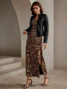 女士PU皮夹克 - 优雅简约的秋季风格，配有腰带、口袋和拉链，是一款女士冬季皮夹克