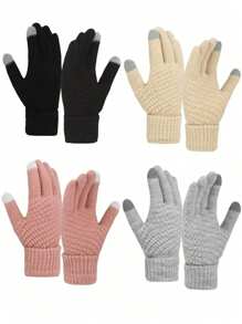 1/4 双女士触屏冬季手套 - 时尚针织连指手套，袖口厚，适合寒冷秋季 - 彩色 - 查看 8