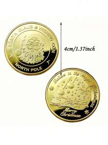 1pc Christmas Lucky Coin Gift, Vintage Santa Claus Blessing Coin, Christmas Commemorative Metal Coin, Round Collectible Gift - Multicolor - View 3