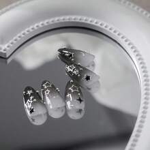 Whimsical Star Charm Nail Art Stickers - 3D Embossed, Cartoon Style, Glossy Finish, Self-Adhesive, Disposable, No Needle, Plastic Surface Embroidery Design, Perfect For Manicure And Pedicure Accessories - 黑色+銀色 - 查看 4