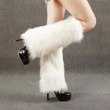 OSPNIEEK Womens Faux Fur Furry Leg Warmers - 白色 - 查看 5