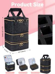 时尚指甲油收纳包可容纳 60 瓶指甲油和指甲灯、凝胶指甲油收纳包和储物盒、美甲工具、美甲套装用品收纳盒、PU 皮革美甲灯套装用品收纳包旅行装、双指甲收纳包和收纳盒（带支架和肩带）、送给朋友的理想礼物 - 彩色 - 查看 3