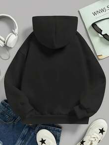 1 X Áo chui đầu dài tay có mũ trùm đầu in họa tiết hoạt hình nhảy múa nhiều màu sắc cho bé gái, thoải mái, thời trang và giản dị, áo thu đông mới cho bé gái/bé gái hàng tuần/bé gái tuổi teen - màu đen - Xem 3