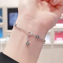 1 件流行 S925 纯银星形方晶锆石蛇骨手链，适合 DIY 珠宝，时尚珠宝礼物 - 銀色 - 查看 7