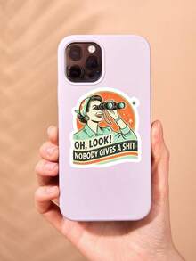 1pc Retro Sticker, Oh Look, Nobody Gives A , Gen X Sticker, Sarcastic Sticker, Funny Laptop Decal, Retro Sunset Sticker, Stickers For Tablet - Multicolor - View 2