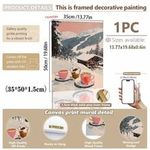 1 pezzo, Quadro su tela, Decorazione natalizia da parete incorniciata, Stampa artistica di una ragazza con cioccolata calda, Stampa artistica di un carrello bar da stazione sciistica, Decorazione moderna da caffè con scena invernale, Decorazione natalizia per la casa, Arte da parete minimalista, Arte moderna, Decorazione contemporanea per la casa, Decorazione da parete per il soggiorno